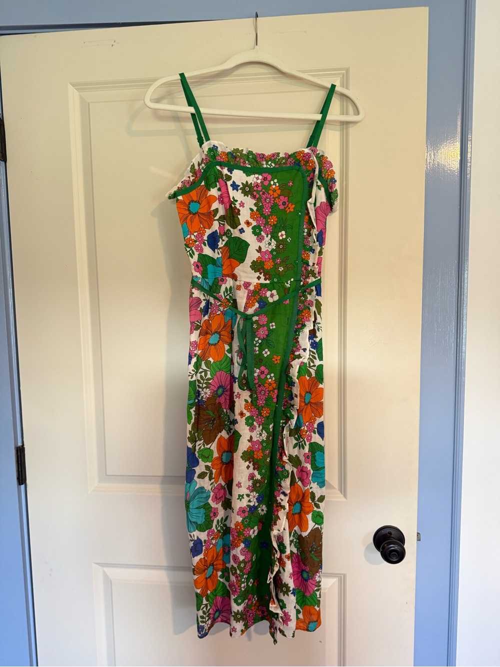 Zimmermann Green Floral Panel Spaghetti-Strap dress
